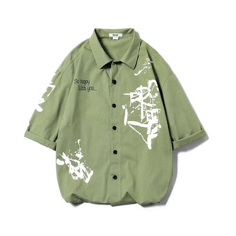 森马集团旗下GLEMALL男士短袖衬衫薄款衬衣韩版潮流港风工装宽松