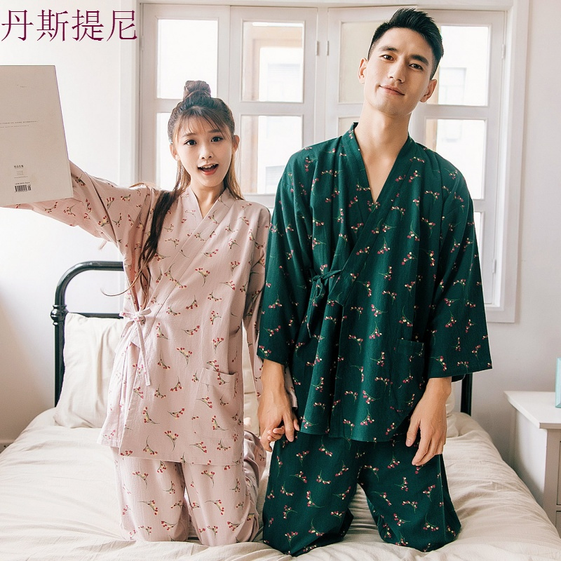 春秋情侣睡衣和服女纯棉长袖男学生宽松日式家居服套装日系两件套