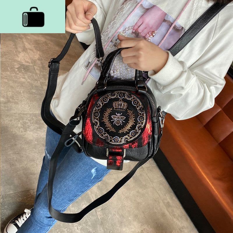 时尚烫钻手提包女2020新款韩版水钻单肩斜挎包百搭撞色多用双肩包NEW LAKE女斜挎包图片