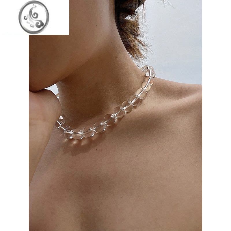 JiMi透明银白水晶项链女磁吸扣锁骨链高级轻奢小众设计新款黑玛瑙图片