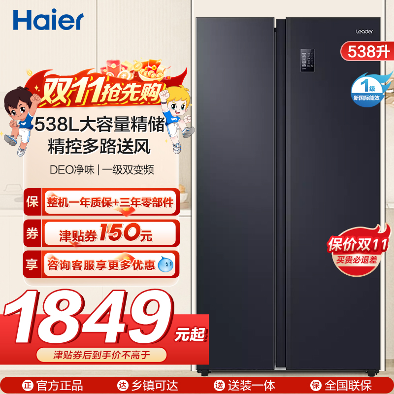 统帅(leader)海尔出品 538升对开门冰箱 DEO净味 一级双变频 超薄嵌入冰箱 BCD-538WGLSSEDBX