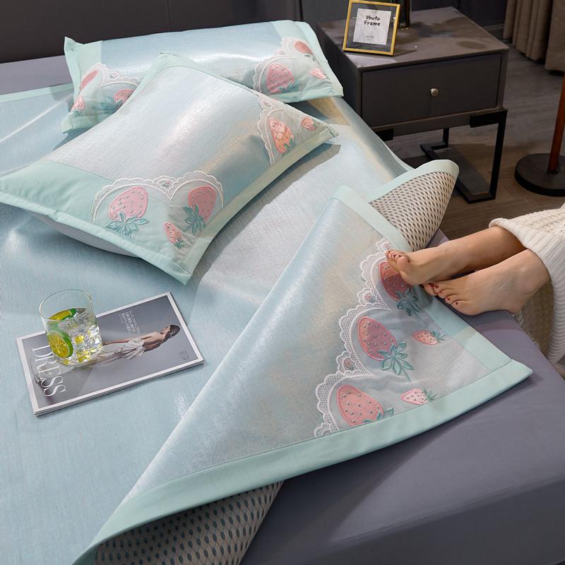 美帮汇夏季凉席1.8m床席子冰丝凉席1.5空调软席三件套可水洗可折叠2.0米高清大图