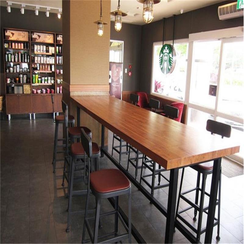 豫亨北欧实木长条桌咖啡厅吧台靠墙高脚凳酒吧桌铁艺家用吧台桌椅组合