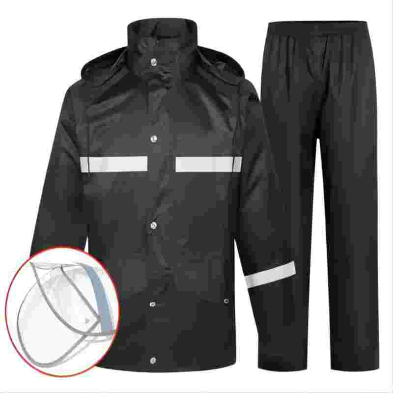 雨衣雨裤套装男士加厚防水全身摩托车电瓶车分体成人徒步骑行雨衣 执勤套装+可拆卸大帽檐 XXL