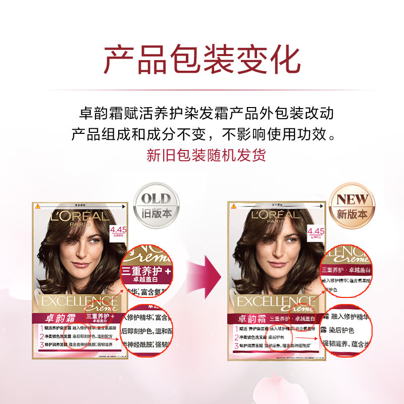 欧莱雅 卓韵霜赋活养护染发霜 4.45#红铜棕色高清大图