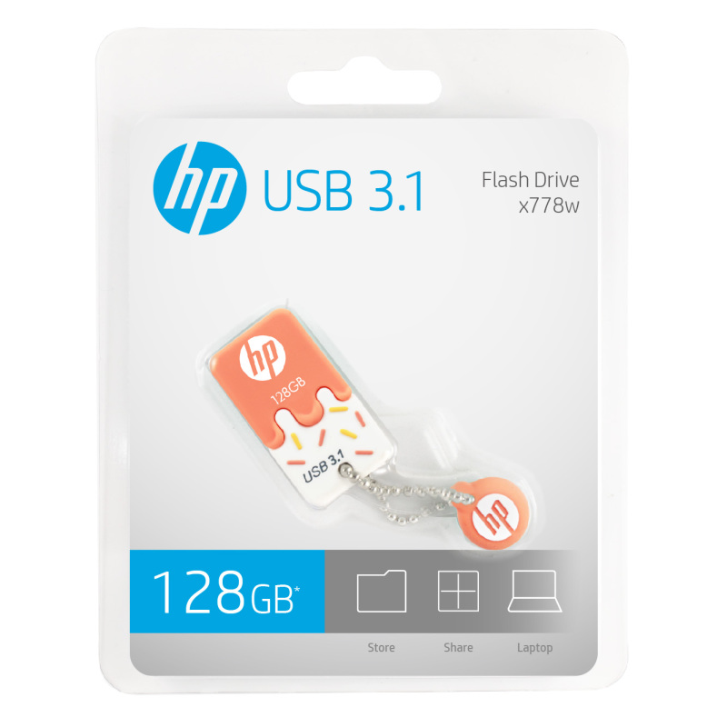 惠普 HP 128GB USB3.1 U盘 x778O暖心橙橘(X778W系列) 高速情侣优盘迷你可爱冰激凌造型