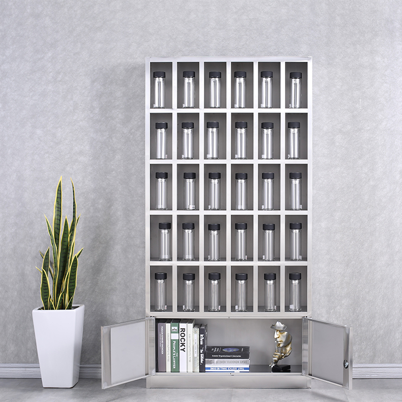 全简家具水杯柜茶水柜员工碗柜水杯存放柜钢制储物柜30格高清大图