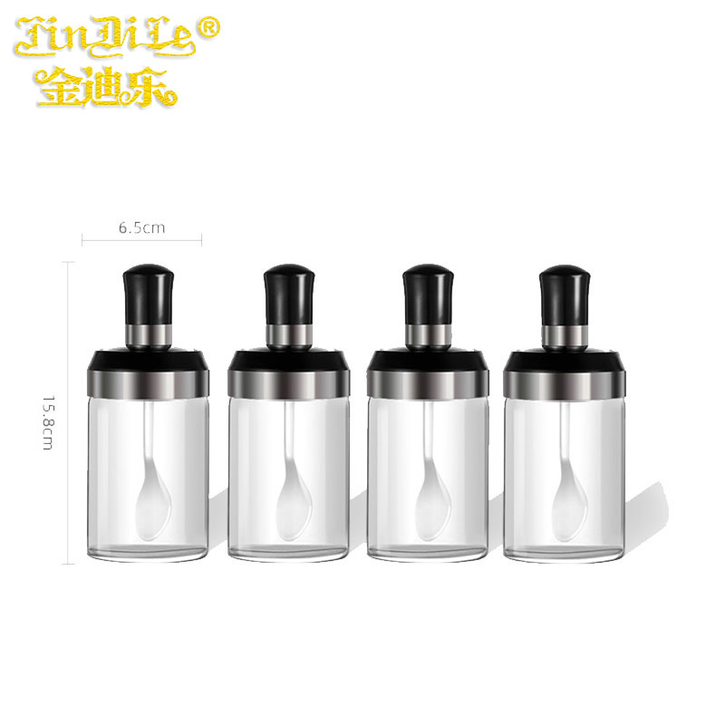 金迪乐调味罐玻璃调料瓶盐味精调料盒250ml四个装6.5*15.8cmTLG6515C/套高清大图