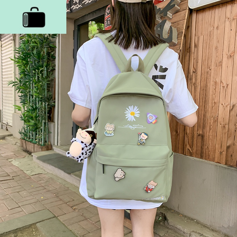 书包女韩版高中森系日系简约初中生双肩包少女中学学生ins背包潮NEWLAKE 绿色收藏加购车送徽章