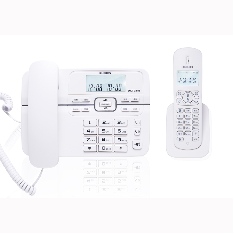 飞利浦(Philips)DCTG188一拖一数字无绳电话机办公家用无线固定座机电话子母机商用免提通话功能(白色)