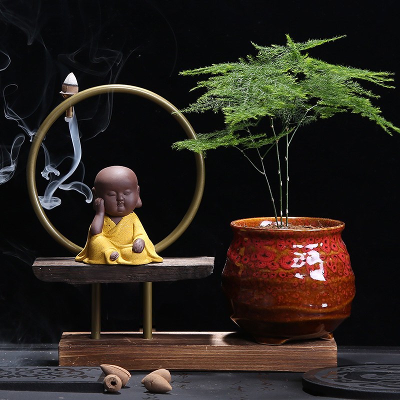 多肉紫砂茶宠摆件精品 可养桌面迷你小和尚禅意迷你茶宠倒流香炉