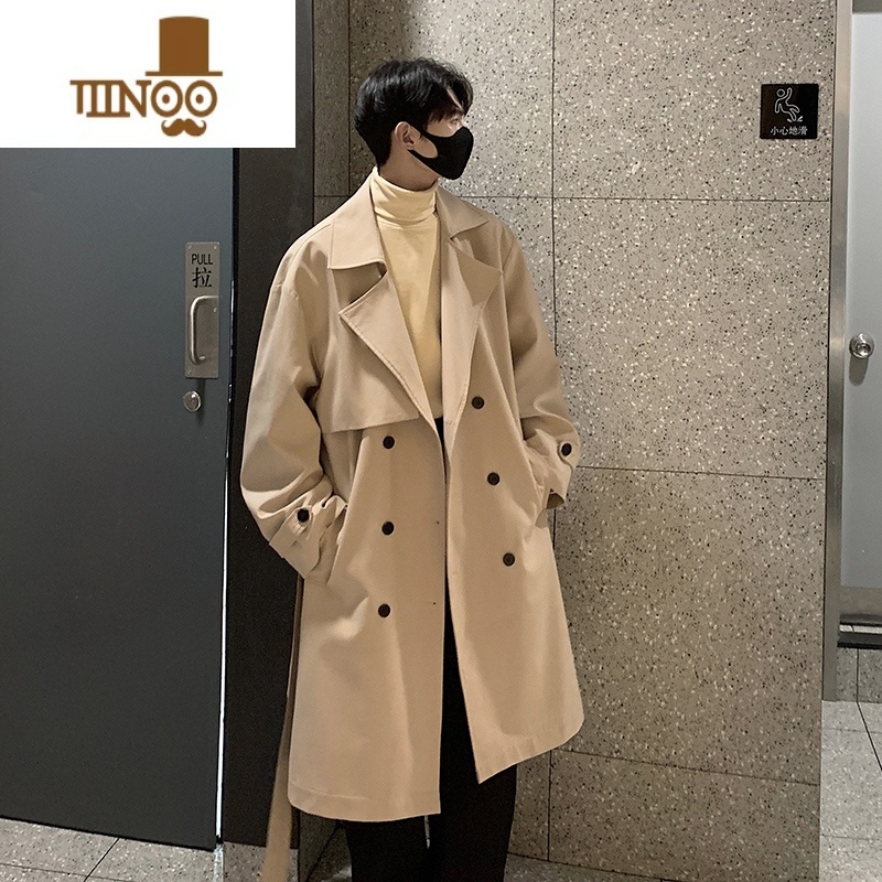 YANXU风衣男士款外套中长款设计感新款流行vintage复古风计计风U 3XL180-200斤 卡其色