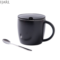 亿嘉IJARL 创意礼品陶瓷马克杯情侣咖啡杯牛奶杯办公杯带盖带勺水杯子