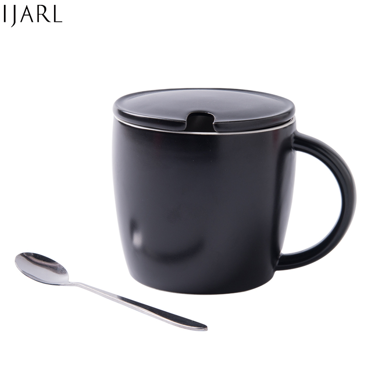 亿嘉IJARL 创意礼品陶瓷马克杯情侣咖啡杯牛奶杯办公杯带盖带勺水杯子