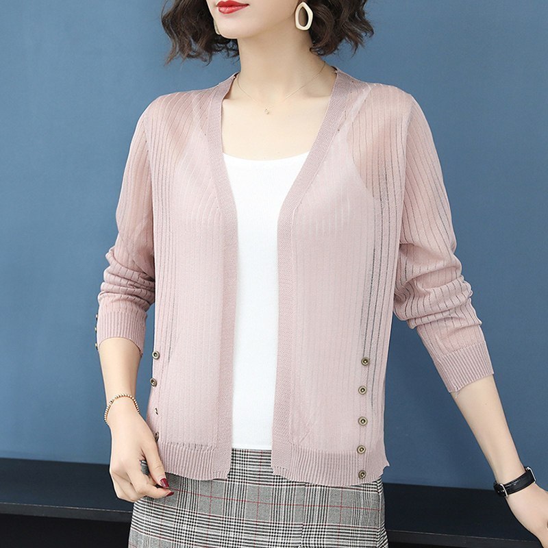 佐露丝ralos针织短外套2020夏季女装短款开衫v领防晒衣长袖冰丝针织衫