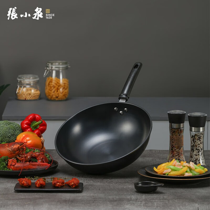 张小泉 厨具东坡家黑金铁锅 无涂层炒锅电磁炉燃气通用32CM C30620100