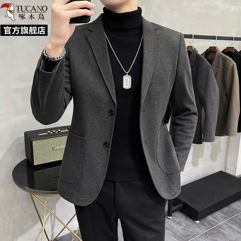 啄木鸟男士休闲西服新款高级感商务正装韩版修身西装外套上衣单上高清大图