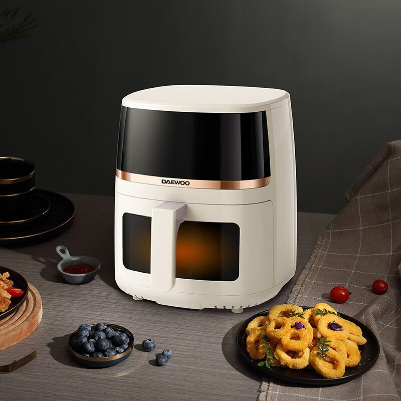 大宇DAEWOO 1250W抽拉断电保护彩色显示触屏5L容量空气炸锅 暖阳白 DYKZ-5013E高清大图