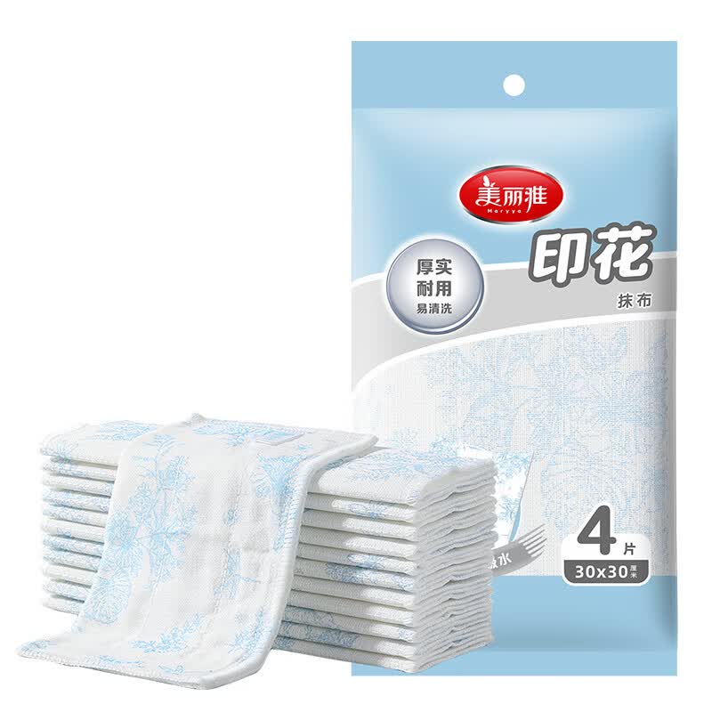 美丽雅(maryya) 16972 印花抹布4片入30*30*7层 厨房多层加厚抹布强力吸水去油 1006477