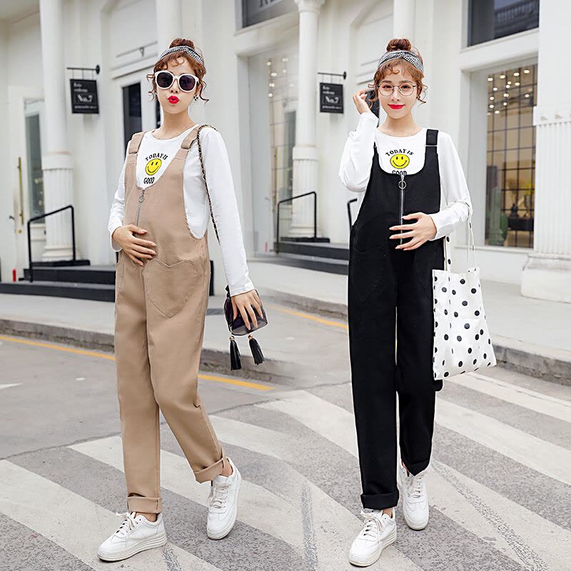 迪鲁奥（DILUAO)孕妇装秋装纯棉背带裤套装秋季休闲裤子时尚秋款潮妈新款外穿宽松图片