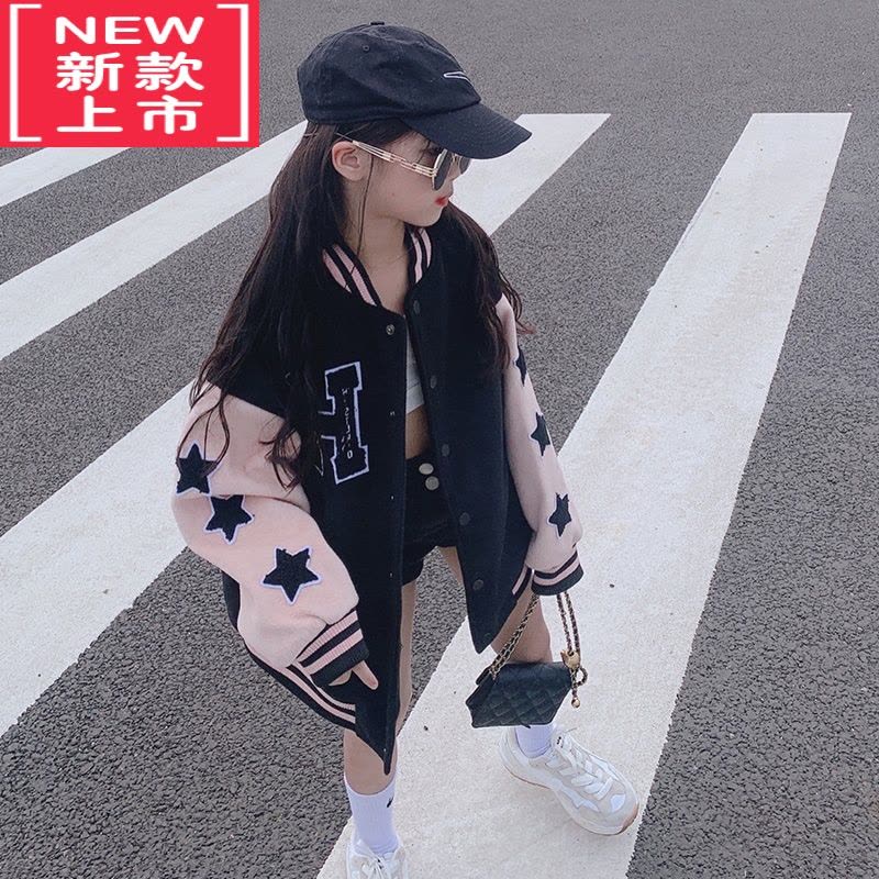 可莉允女童棒球服加厚外套2022秋冬季新款洋气时髦炸街儿童棉服毛呢夹克图片