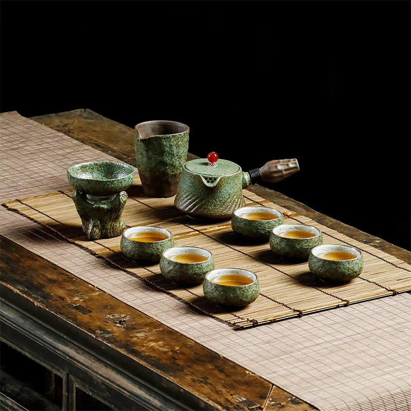 言艺(yanyi) 日式功夫茶具套装整套茶盘家用复古窑变 枯木逢春茶侧把壶9件套