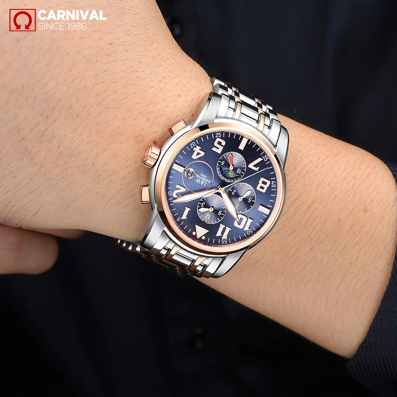 瑞士嘉年华carnival精钢手表男表全自动机械表男士时尚潮流腕表夜光