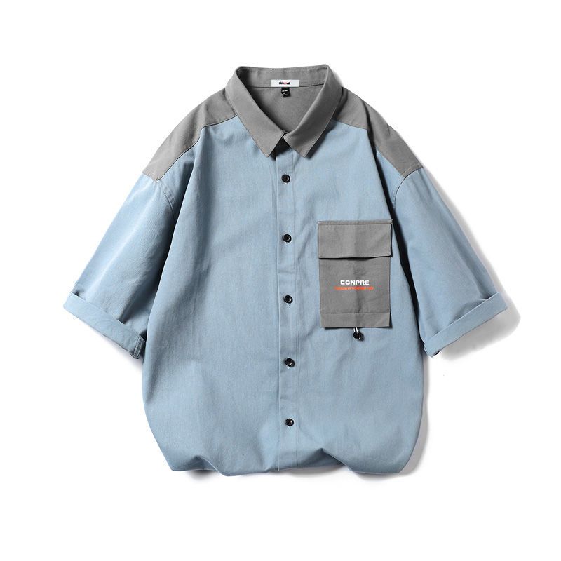 森马集团旗下GLEMALL男士短袖衬衫薄款衬衣韩版潮流港风工装宽松