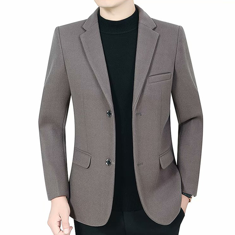 BaLuoShang中年厚款西装免烫休闲修身便服单西两粒扣毛呢西服秋冬季男装毛呢大衣