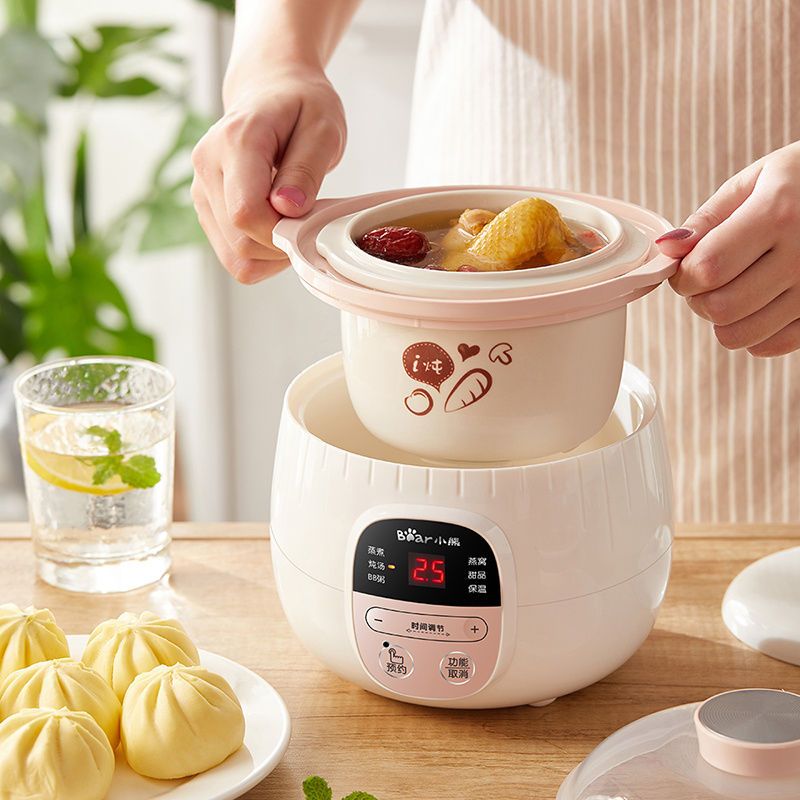 电炖锅陶瓷炖锅家用小煲煮粥神器全自动隔水炖盅炖燕窝煲汤锅|粉色
