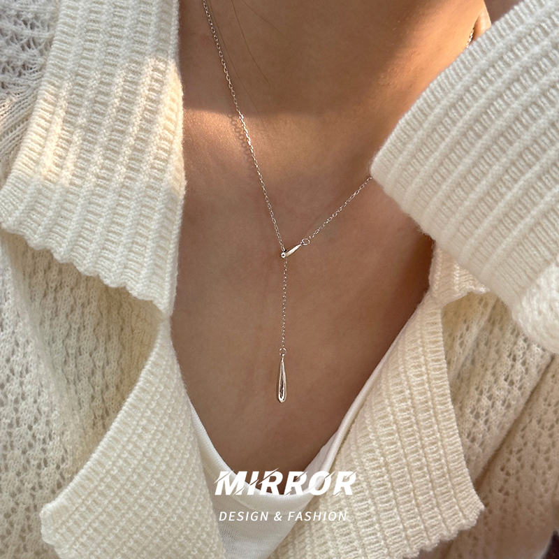 925纯银项链女锁骨链水滴抽拉颈链简约小众轻奢2025年新款送女朋友老婆情人节七夕生日礼物
