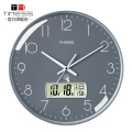 TIMESS钟表挂钟客厅家用2024新款轻奢挂表免打孔电波时钟挂墙 10英寸（直径25.5厘米） 奢时灰【液晶日历电波钟款】【自动对时+分秒不差】