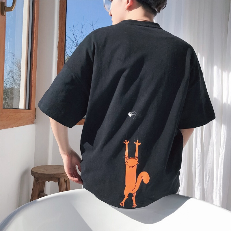2018夏季短袖男士T恤半袖衣服夏装情侣上衣黑色
