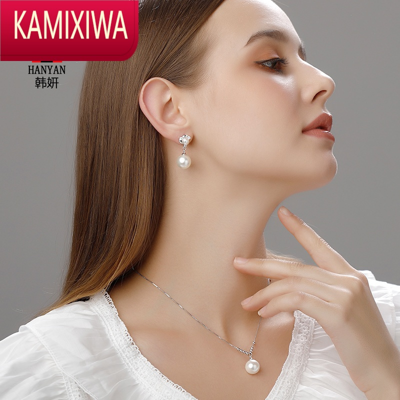 kamixiwa银珍珠耳钉女大气质耳环耳坠玫瑰金百搭耳夹无耳洞饰品新娘