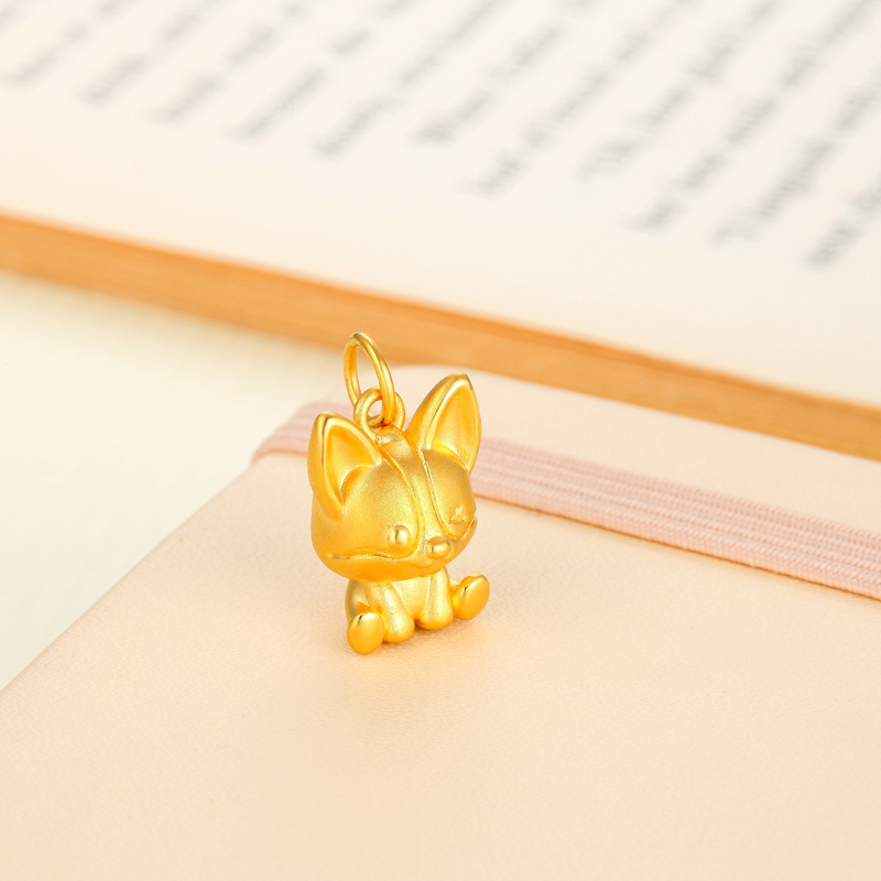 潮宏基柯基坐立生肖狗黄金吊坠3d硬金足金挂坠zq