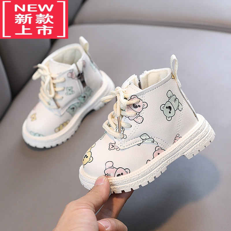 可莉允女宝宝马丁靴秋冬加绒二棉短靴女童靴子小童保暖公主鞋软底学步鞋