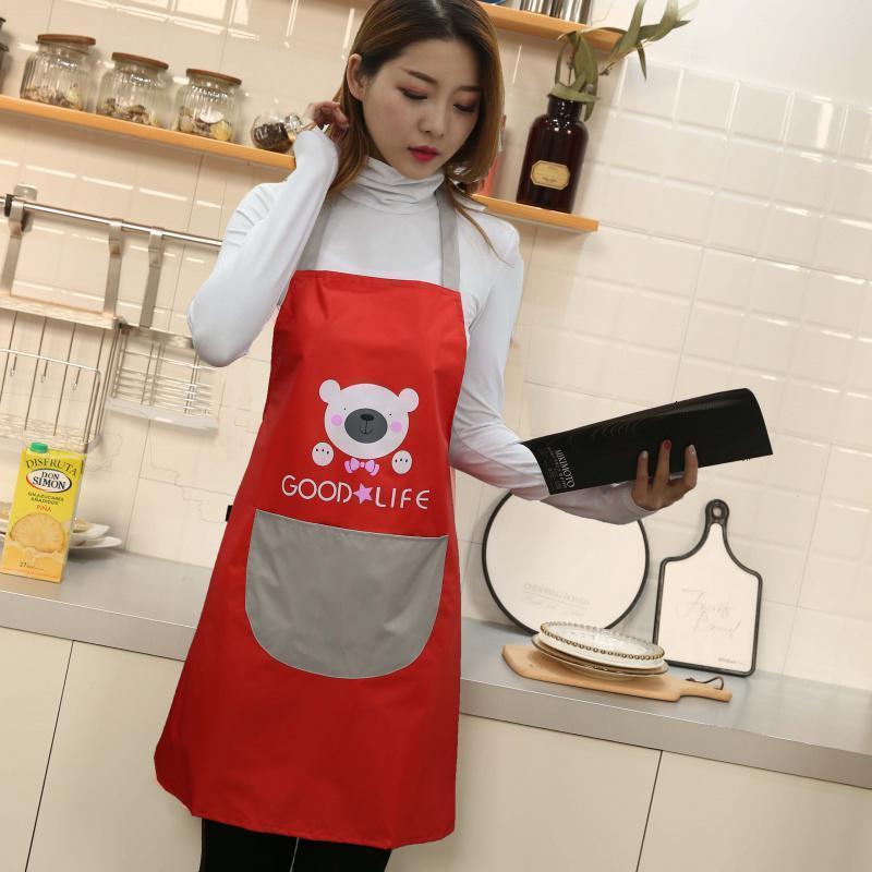 情侣厨房防水防油围裙韩版时尚成人罩衣工作服围腰定制_432 小熊红色围裙