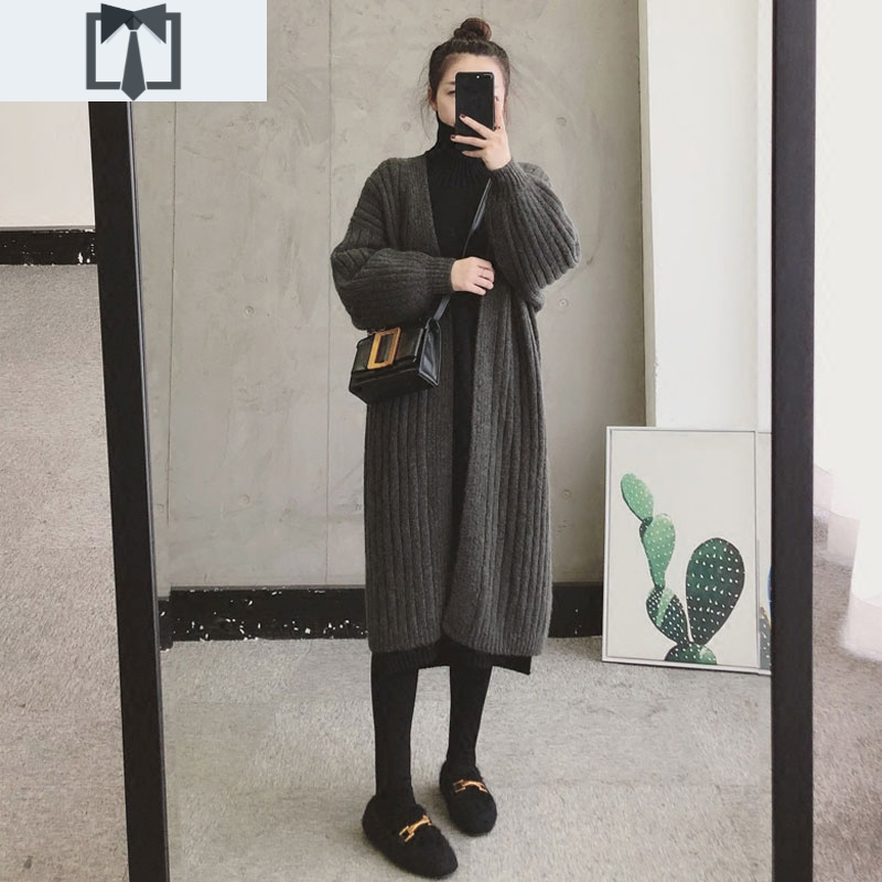 suntek灰色针织衫开衫女春秋宽松外穿温柔风中长款毛衣外套外搭冬季