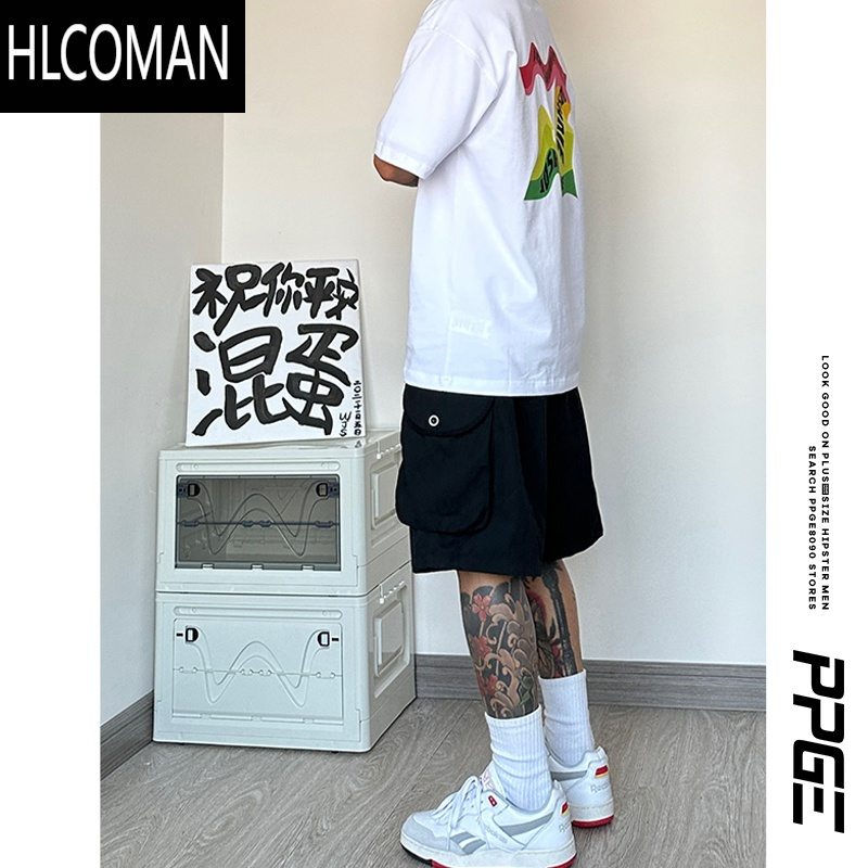 HLCOMAN短裤男士潮牌美式夏季休闲五分裤运动工装宽松大码胖子裤子