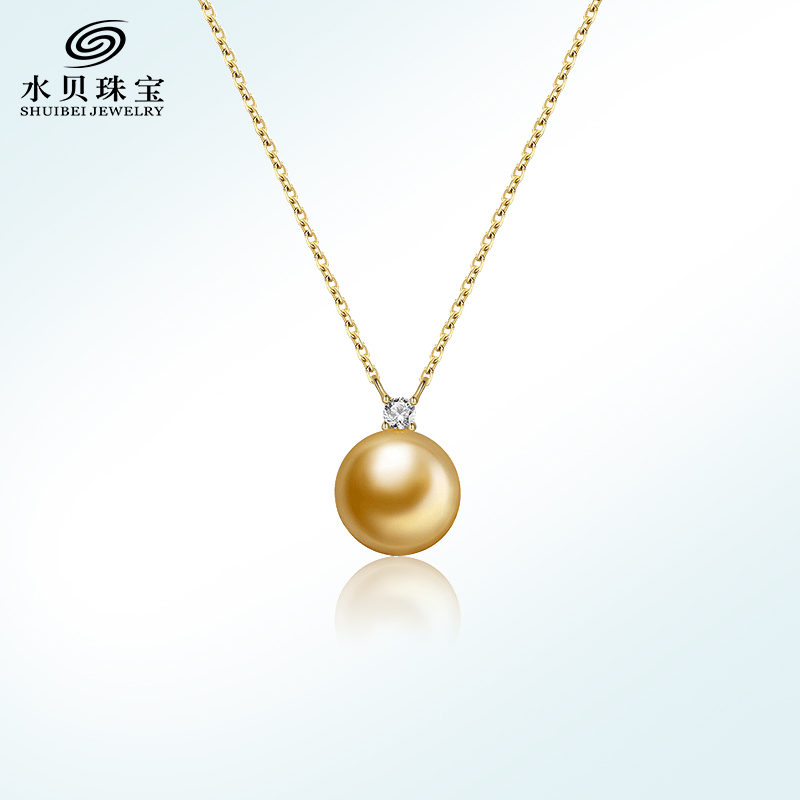 水贝珠宝(SHUIBEI JEWELRY) 18K金南洋金珠钻石项链 珍珠黄金首饰饰品锁骨链 18K黄