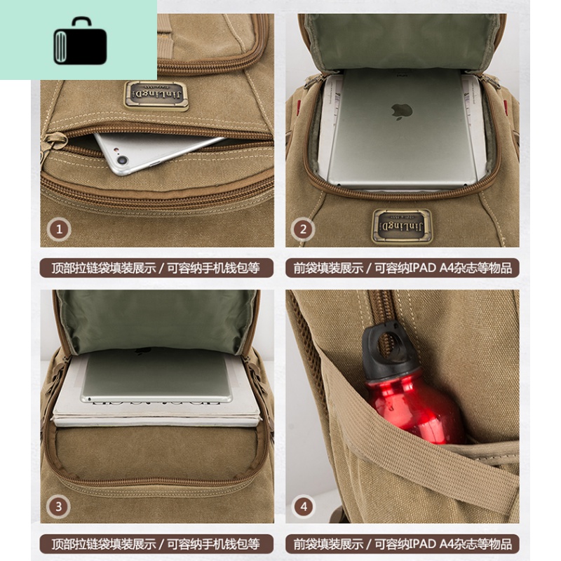 耐用大容量帆布双肩包中学生书包复古电脑背包男女旅行包户外运动NEW LAKE高清大图