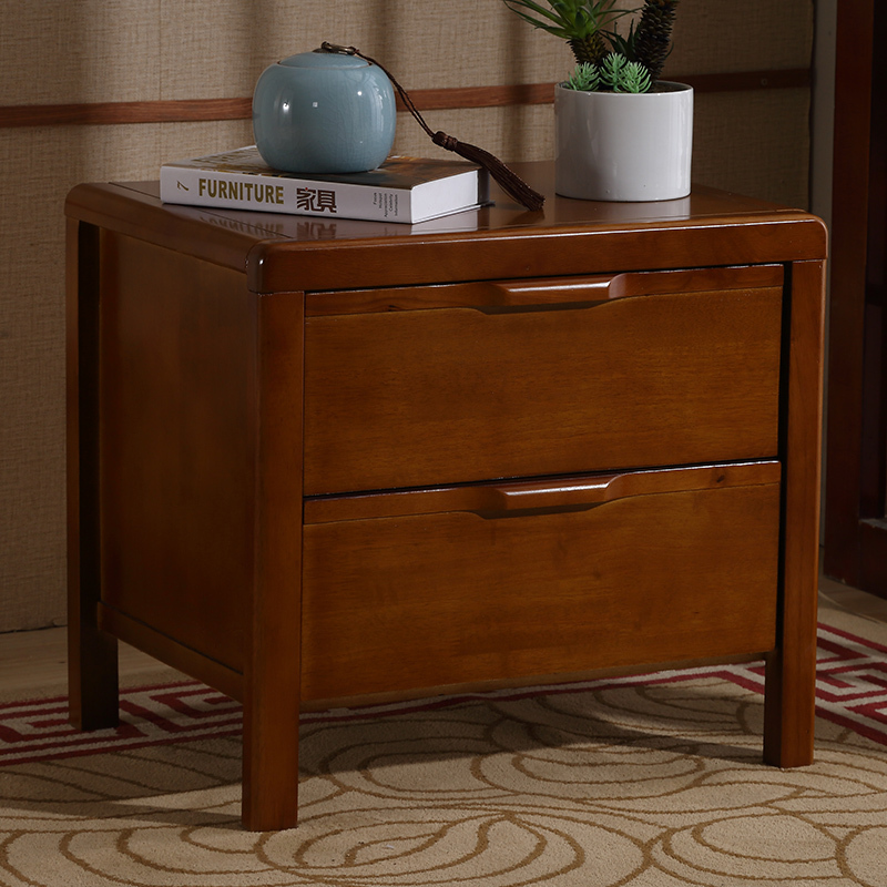 皇豹实木床头柜简约现代卧室榉木原木胡桃色床头柜经济型迷你储物边柜