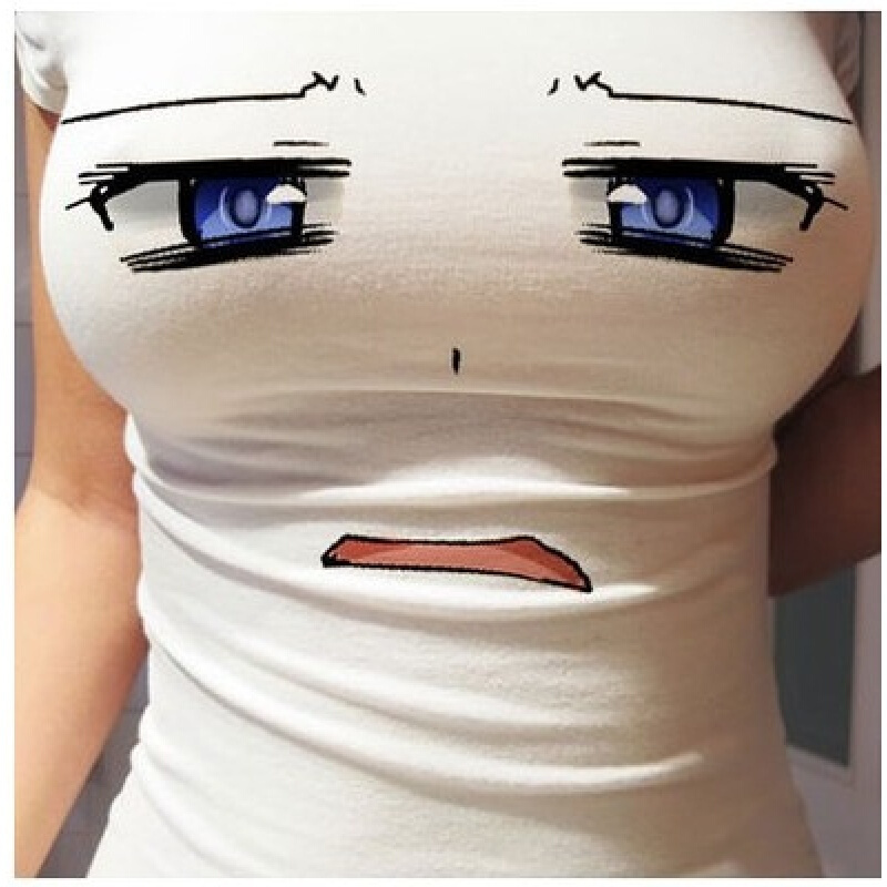 可爱显胸装表情包大眼睛弹性紧身短袖T恤女主播T恤女装