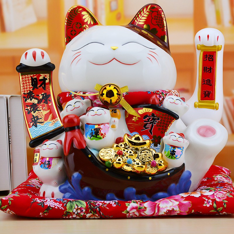 猫摆件店铺开业礼品自动招手摇手大号陶瓷家居客厅创意发财猫 三维工匠 大号25CM一桶金(聚宝盆)摇手*送小猫猫高清大图