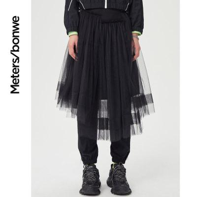 美特斯邦威高腰半身裙女不对称2021新款春季时尚网纱裙气质半裙女_506 155/62A/S 影黑