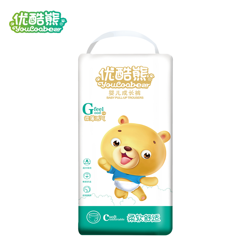 优酷熊乐享系列婴儿拉拉裤XL44片(9kg-13k)加大码L/XXL/XXXL男女宝宝干爽尿不湿超薄透气学步裤高清大图