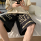 WOOG2005黑色篮球短裤男发泡印花痞帅高街潮ins百搭休闲五分裤子