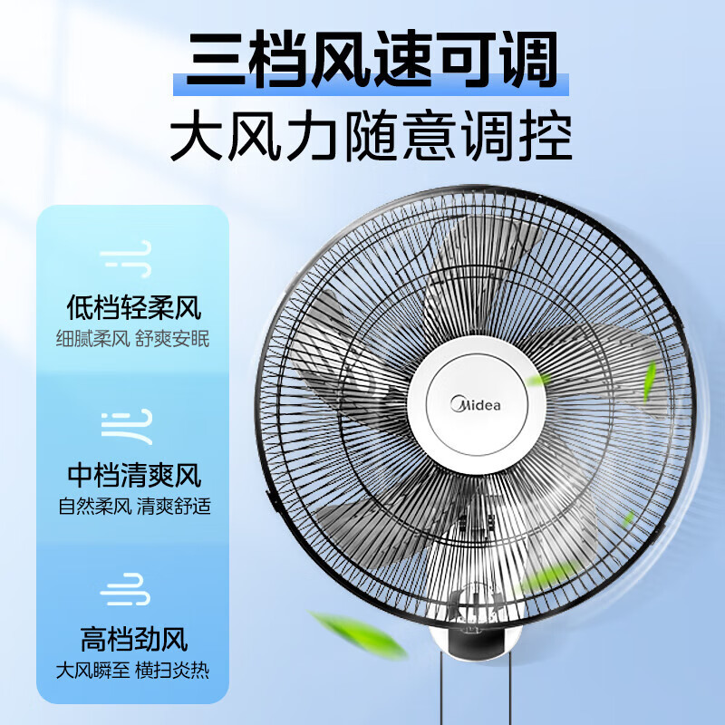 美的(Midea)壁扇16吋壁挂电风扇轻声宿舍摇头家用挂墙风扇食堂大风力工业壁扇摇头牛角扇 FWA40YA高清大图