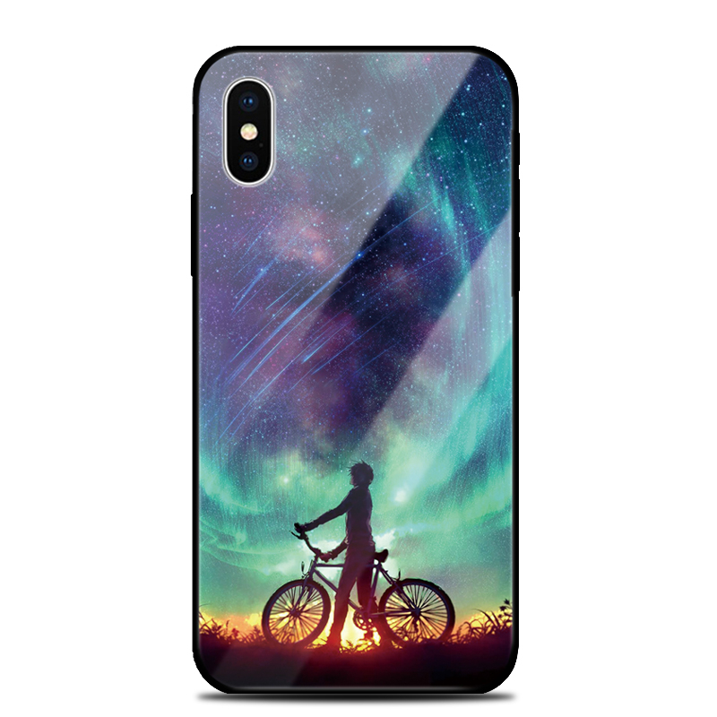 苹果x手机壳 iphoneX钢化玻璃全包手机保护壳男女超薄新款 适用于苹果x手机壳 自行车
