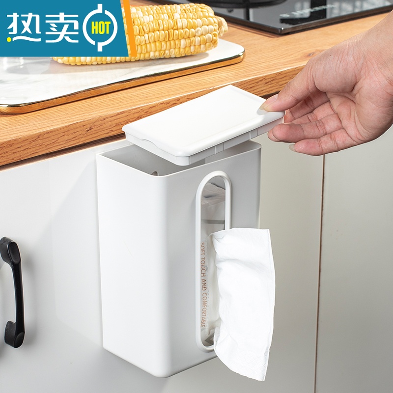 敬平壁挂式抽纸盒家用厨房厕所挂壁纸巾盒客厅免打孔桌下倒挂餐巾收纳 白色+蓝色(送灰色盖子+黄色盖子)高清大图